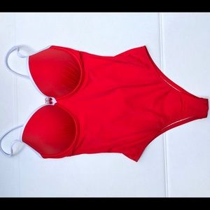 Shade & Shore Bright Red Cabana Bathing Suit